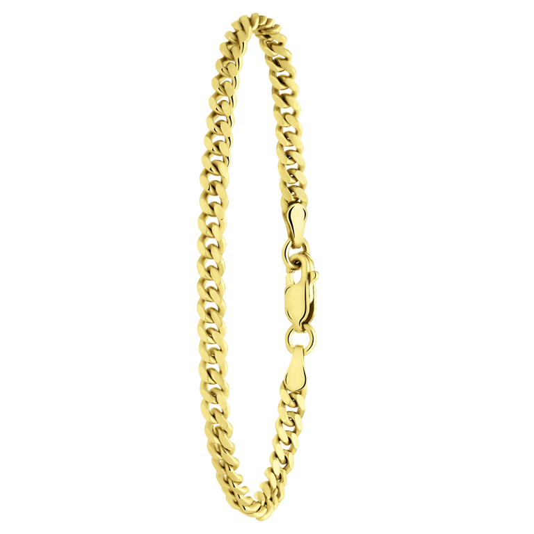 Gerecycleerd zilveren goldplated armband gourmetschakel.