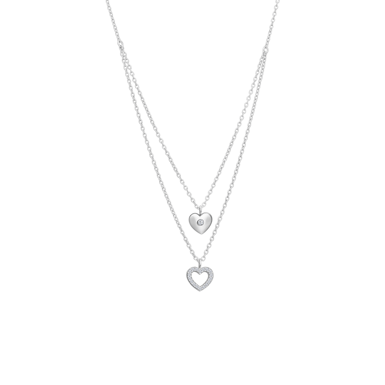 Silberne Layering-Halskette mit Herz-Anhängern mit Zirkonia