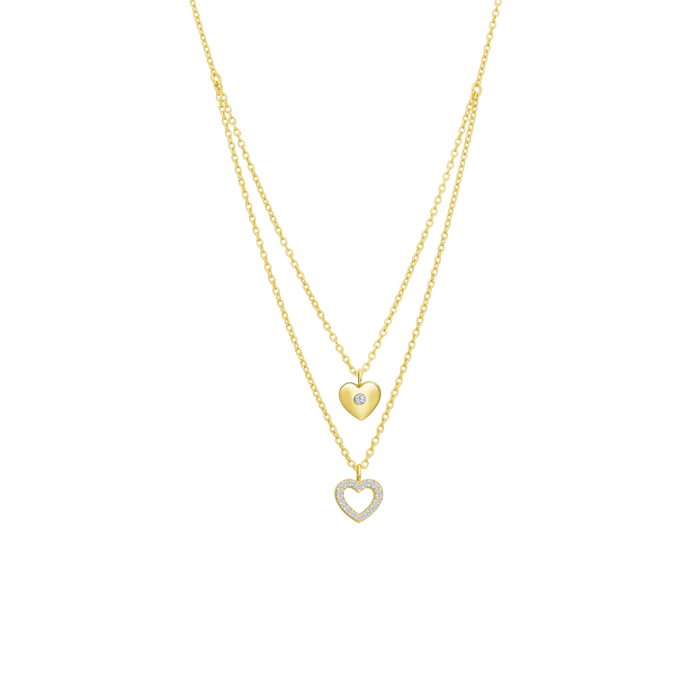 Silberne, goldplattierte Layering-Halskette mit herzförmigen Anhängern mit Zirkoniabesatz
