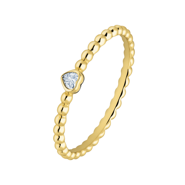 Silberner, goldplattierter Ring Kugel mit Herz Zirkonia