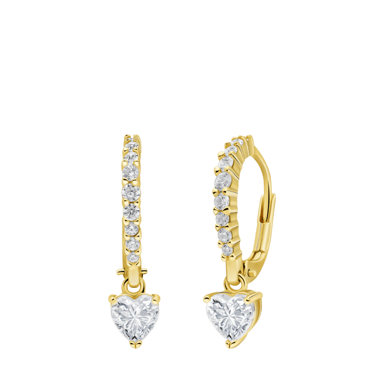 Zilveren goldplated oorringen met hanger hart met zirkonia voor dames