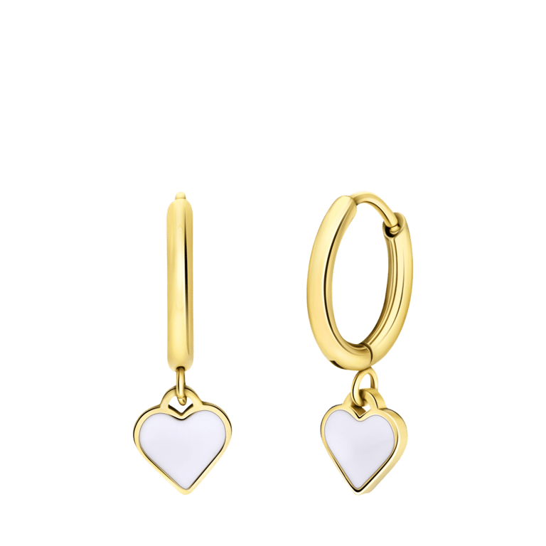 Little Miss Fabulous stalen goldplated oorringen met hart emaille wit