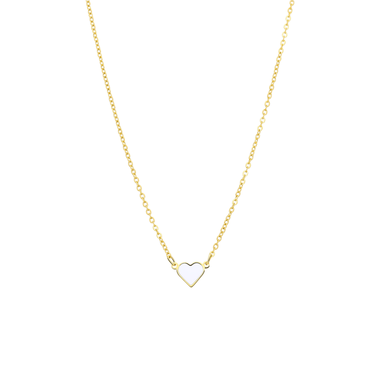 Stalen goldplated ketting met hart emaille wit