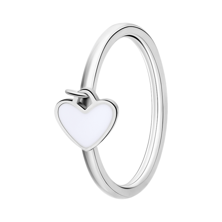 Stainless steel ring met hart emaille wit