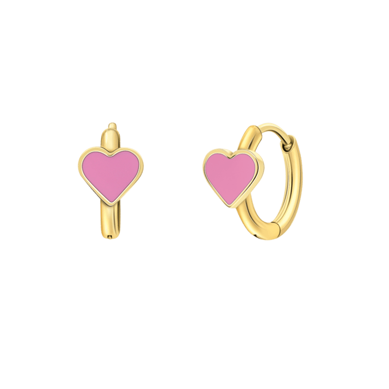 Little Miss Fabulous stainless steel goldplated oorringen met hart emaille lichtroze