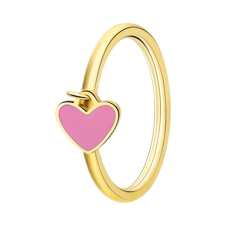 Stainless steel goldplated ring met hart emaille lichtroze