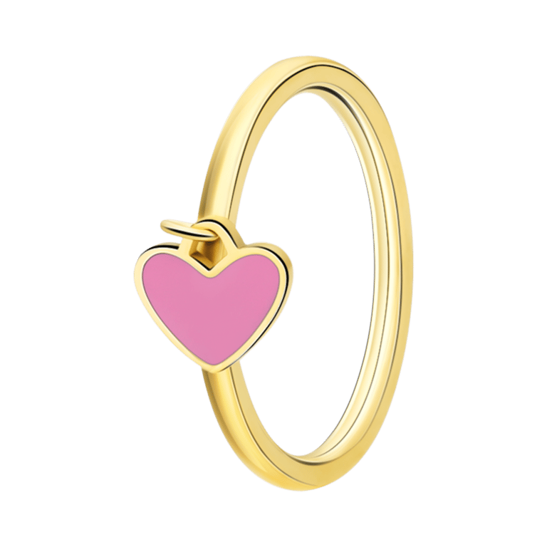 Stalen goldplated kinderring hart met emaille