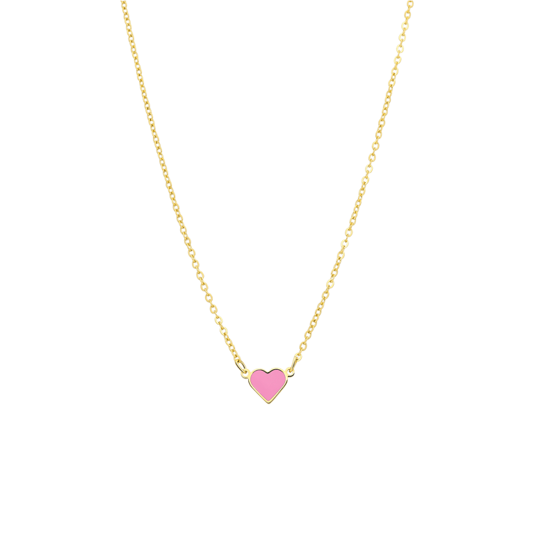 Little Miss Fabulous stalen goldplated ketting met hart emaille lichtroze