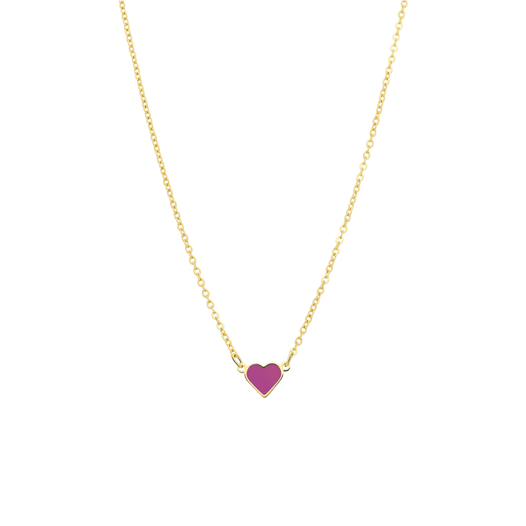 Little Miss Fabulous stalen goldplated ketting met hart emaille fuchsia