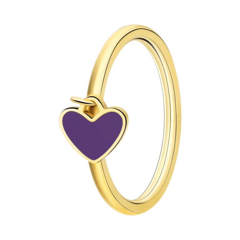 Stainless steel goldplated ring met hart emaille violet