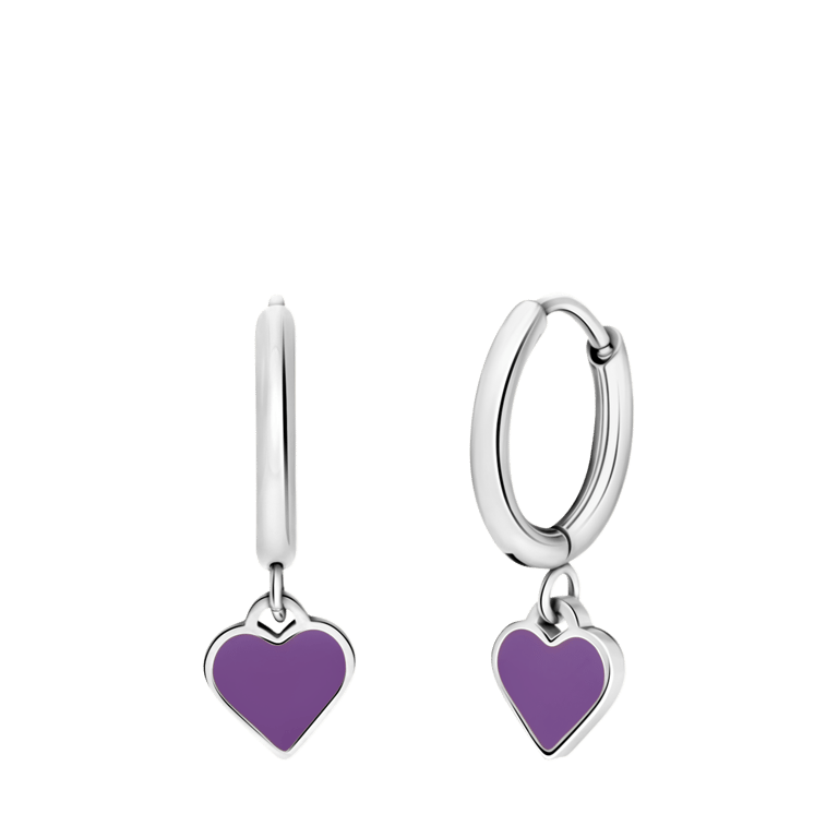 Ohrringe aus Edelstahl mit violettem Emaille-Herz
