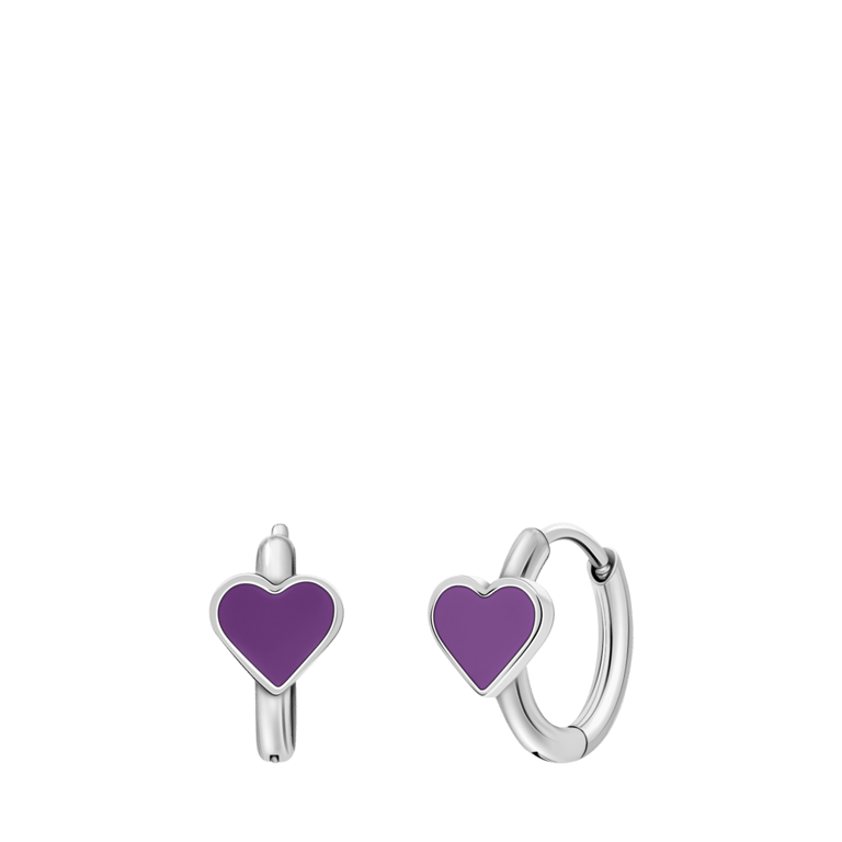 Ohrringe aus Edelstahl mit violettem Emaille-Herz