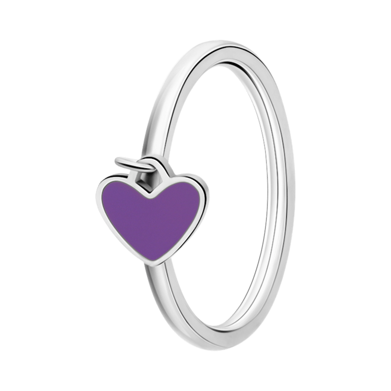 Stainless steel ring met hart emaille violet