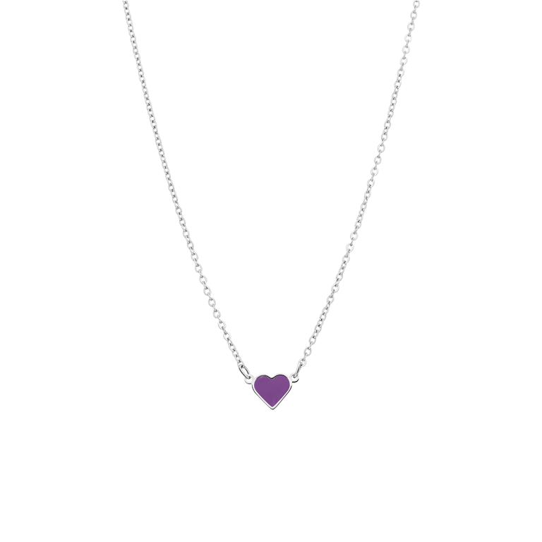 Stalen ketting met hart emaille violet