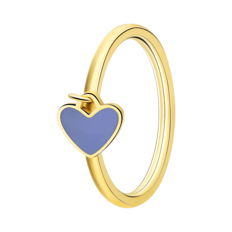 Stainless steel goldplated ring met hart emaille lichtblauw
