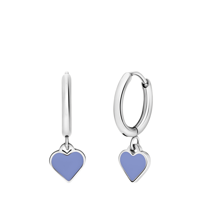 Stainless steel oorringen met hart emaille lichtblauw