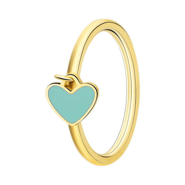 Stainless steel goldplated ring met hart emaille mint