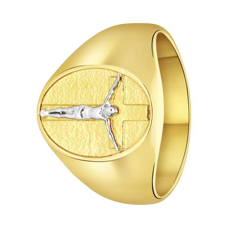 Gerecycled stainless steel goldplated ring met kruis