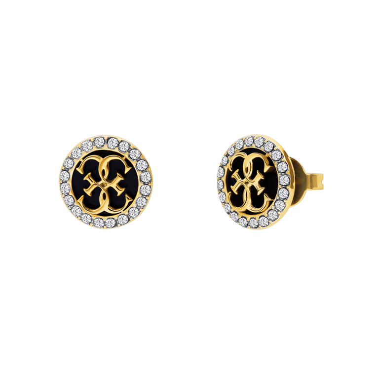 Guess goldplated stainless steel oorknoppen zwart life in 4g voor dames