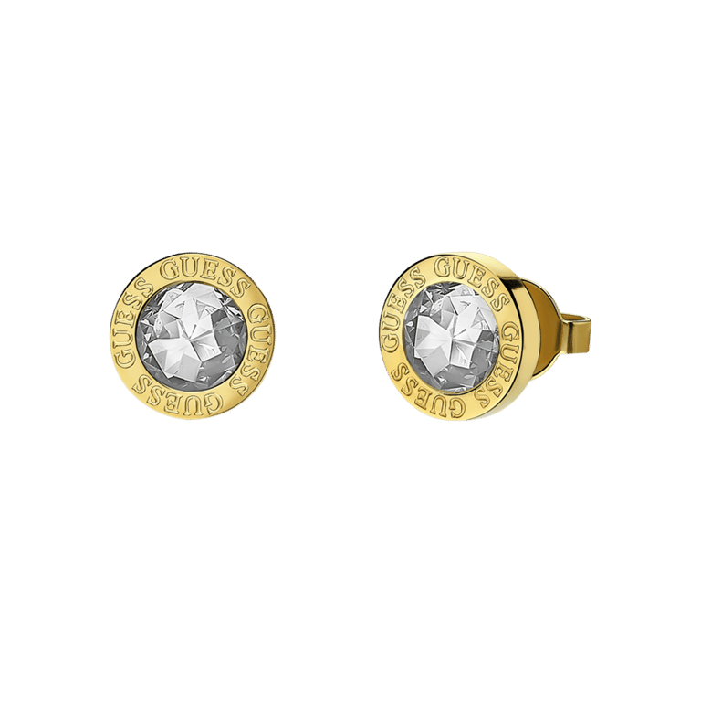 Guess stainless steel goldplated oorknoppen color my day clear met kristal voor dames