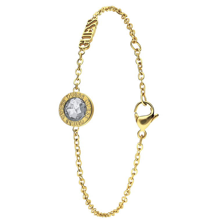 Guess stainless steel goldplated armband met hanger met kristal voor dames