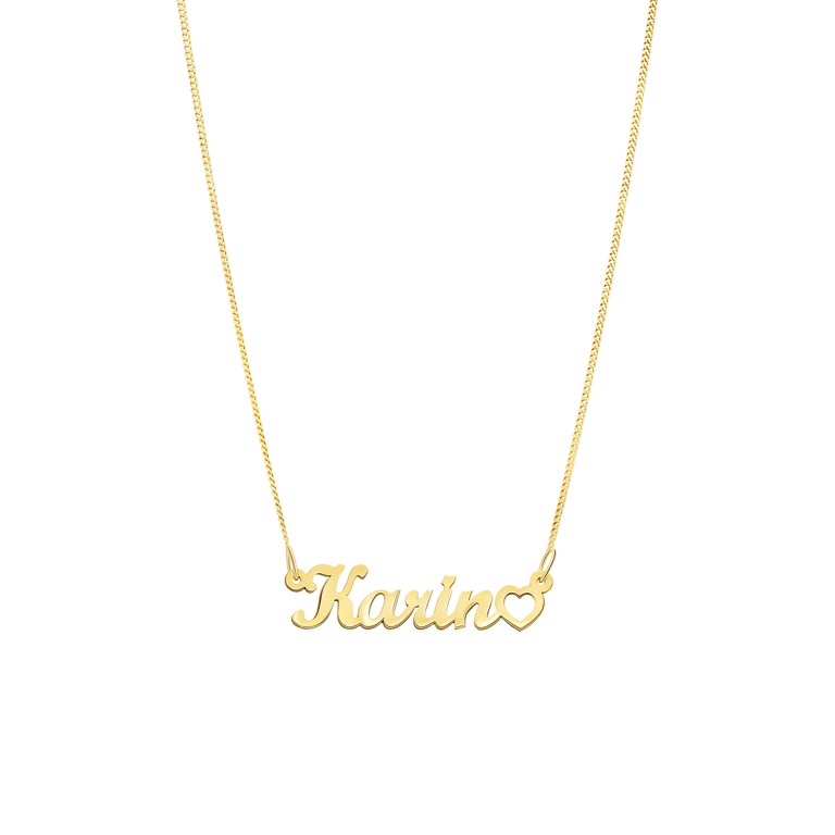 Zilveren goldplated naamketting hart voor dames