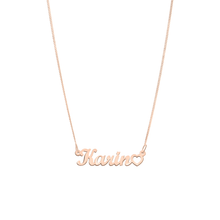 Zilveren roséplated naamketting hart voor dames