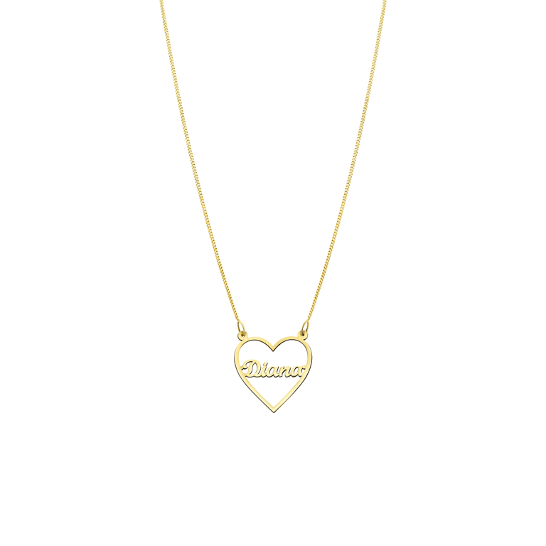 Elora gerecycled zilver zilveren goldplated naamketting in hart voor dames