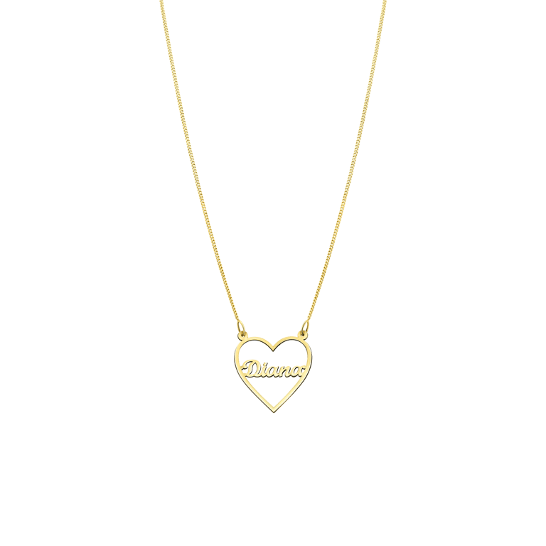 Zilveren goldplated naamketting in hart