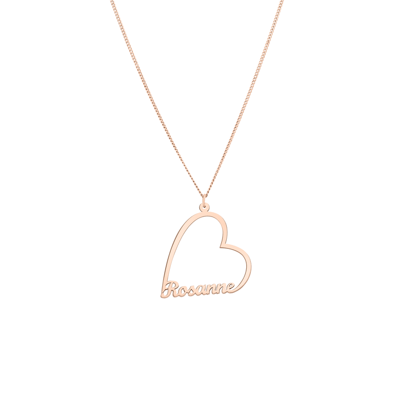 Zilveren roséplated naamketting hart voor dames