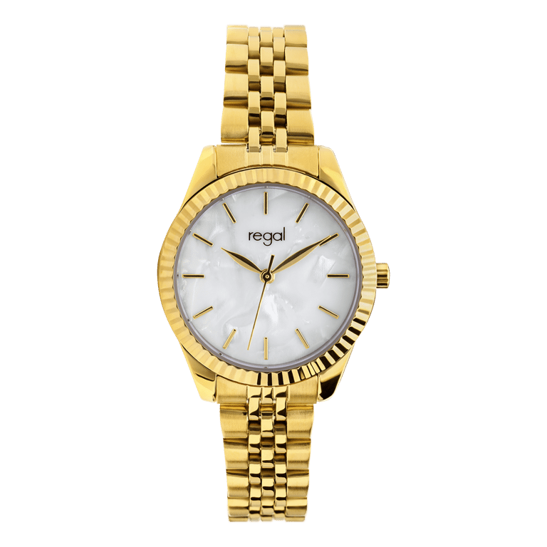 Regal horloge met goudkleurige stainless steel band