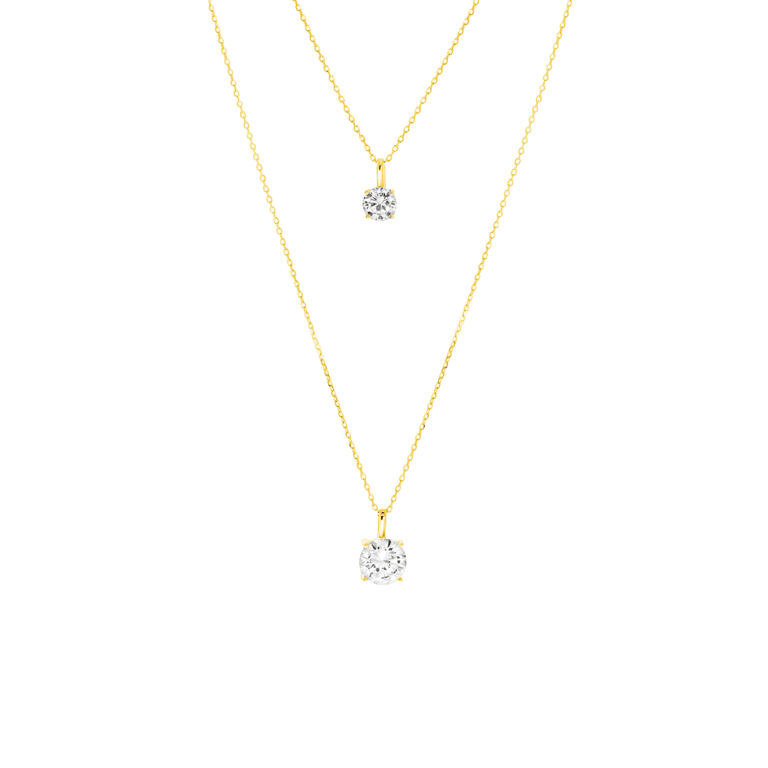 Zilveren goldplated ketting layering met zirkonia