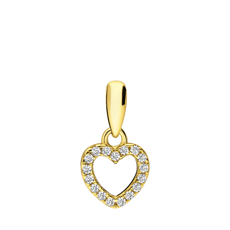 Zilveren goldplated hanger hart met zirkonia voor dames