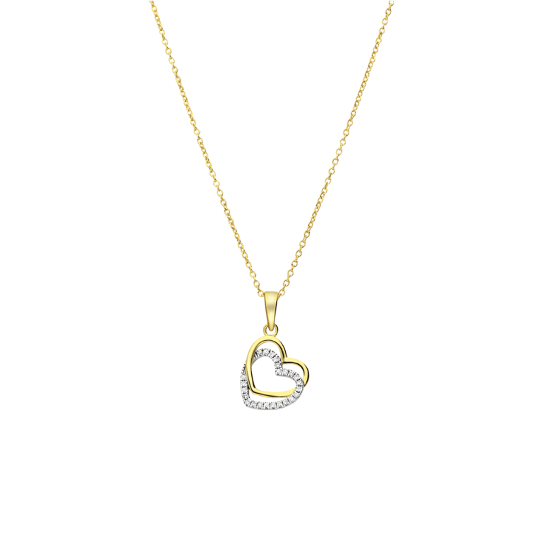 Zilveren goldplated ketting met hanger hart met zirkonia voor dames