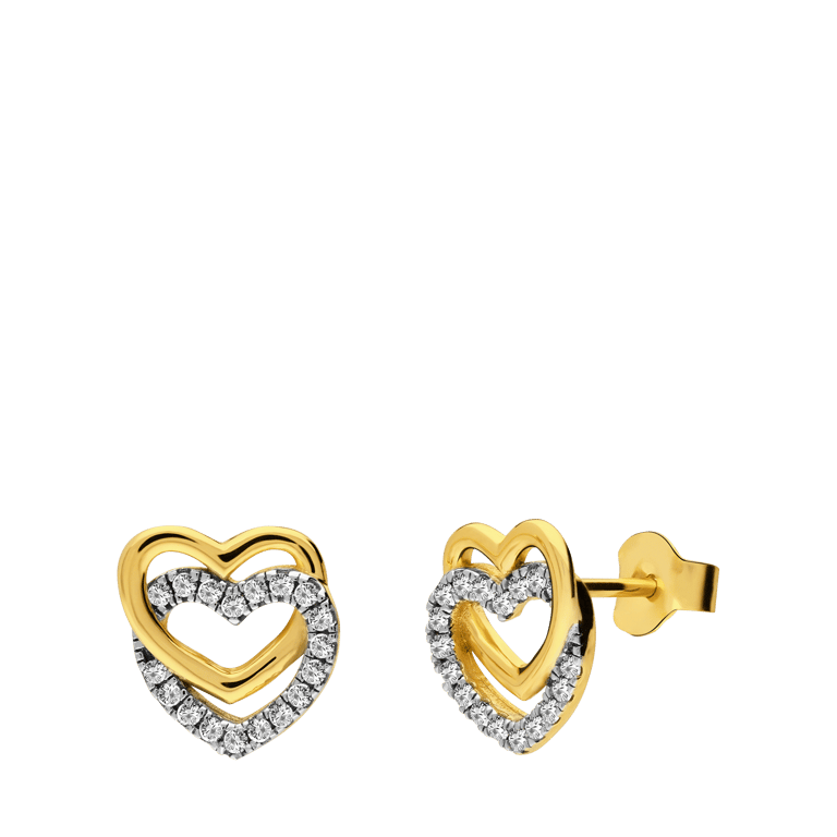 Zilveren goldplated oorknoppen hart met zirkonia voor dames