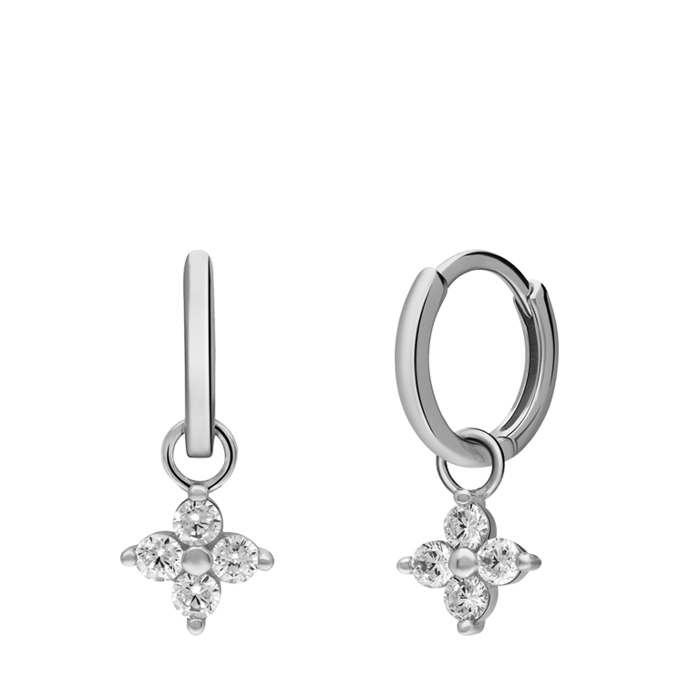 Zilveren oorringen met hanger bloem zirkonia