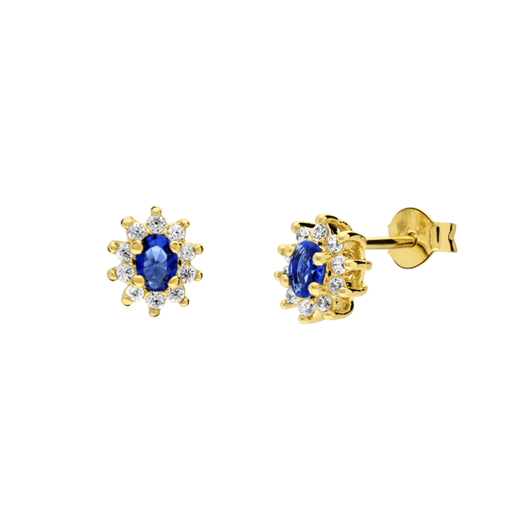 Ohrringe aus 925er Silber, vergoldet, mit saphirblauem Zirkoniabesatz
