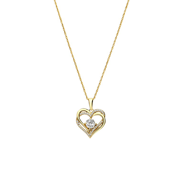 Zilveren goldplated ketting met hanger hart met zirkonia voor dames