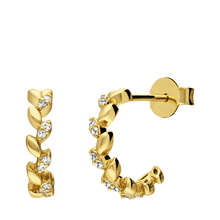Zilveren goldplated oorringen met hanger blad met zirkonia voor dames
