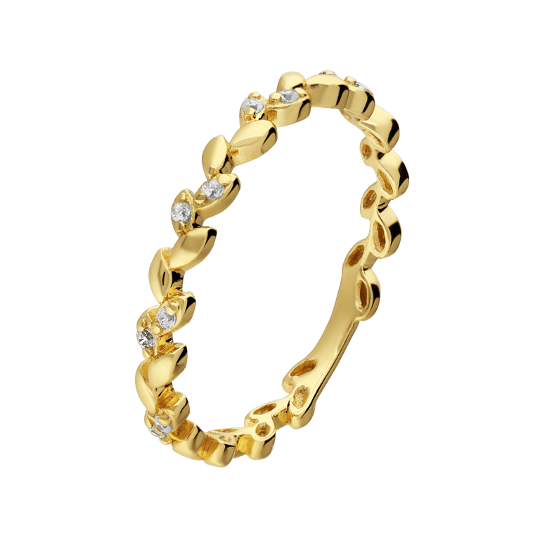Zilveren goldplated ring blad met zirkonia voor dames