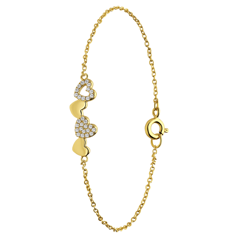 Zilveren goldplated armband hart met zirkonia voor dames