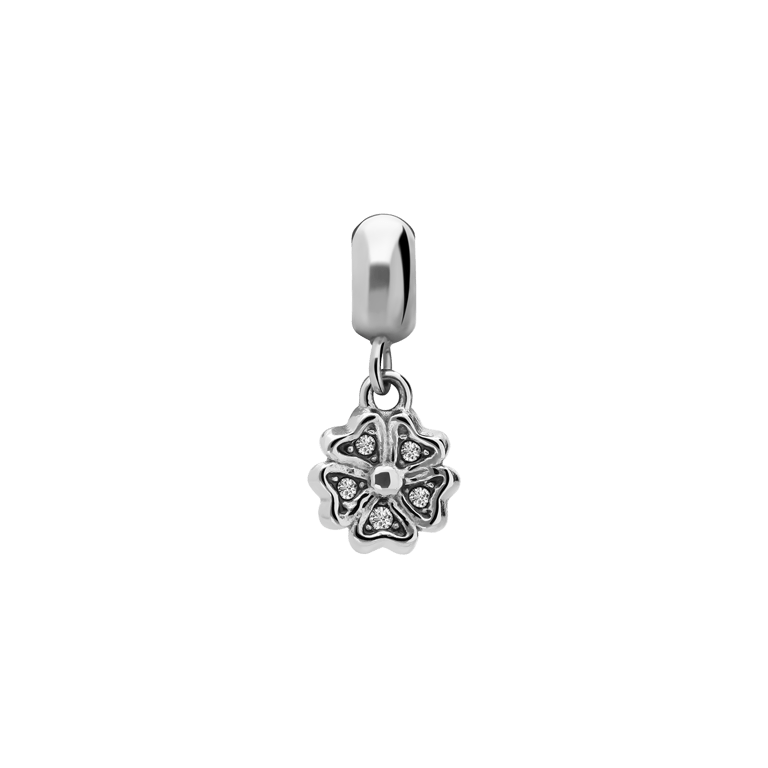 Charm aus Edelstahl Blume/Herz mit Zirkoniabesatz