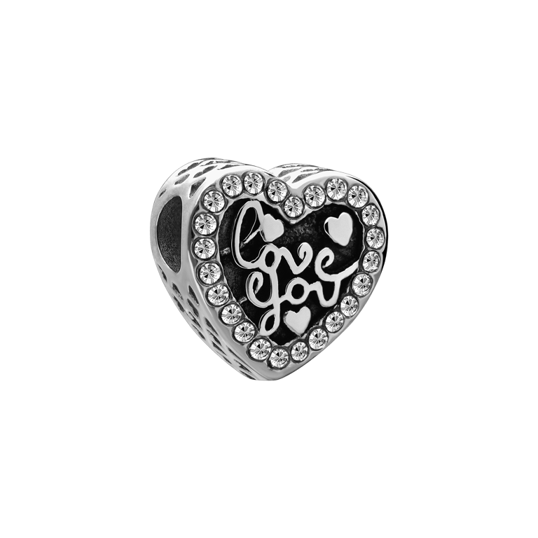 Charm aus Edelstahl Herz mit „Love you”-Detail