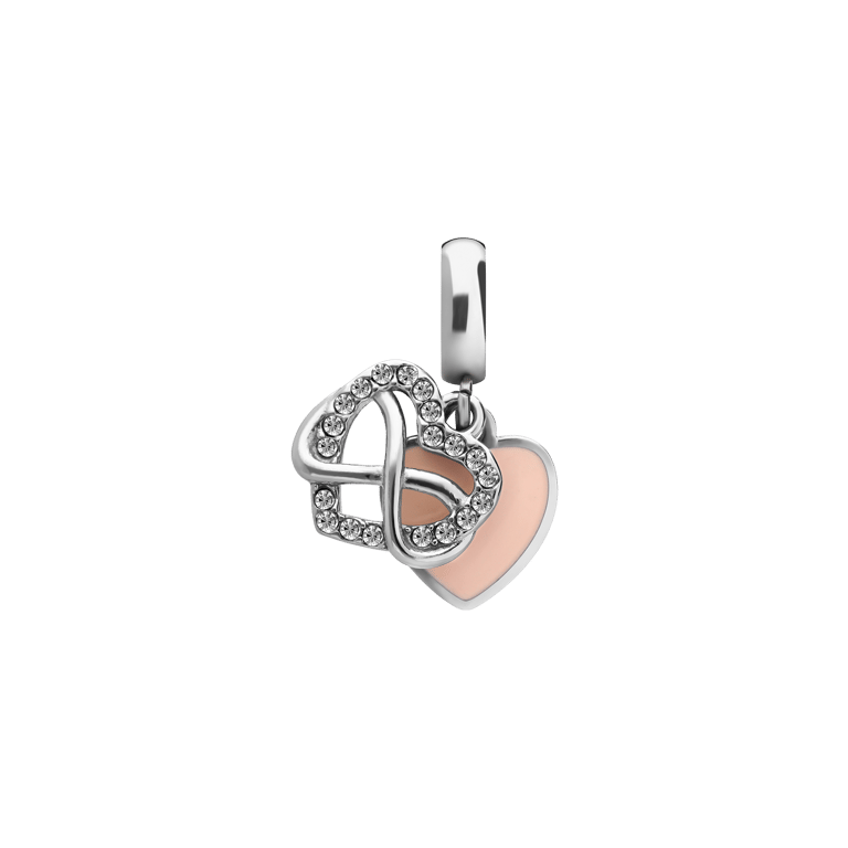 Charm aus Edelstahl Herz Infinity mit Zirkoniabesatz