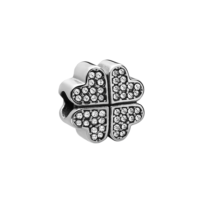 Charm aus Edelstahl Blume/Herz groß mit Zirkoniabesatz