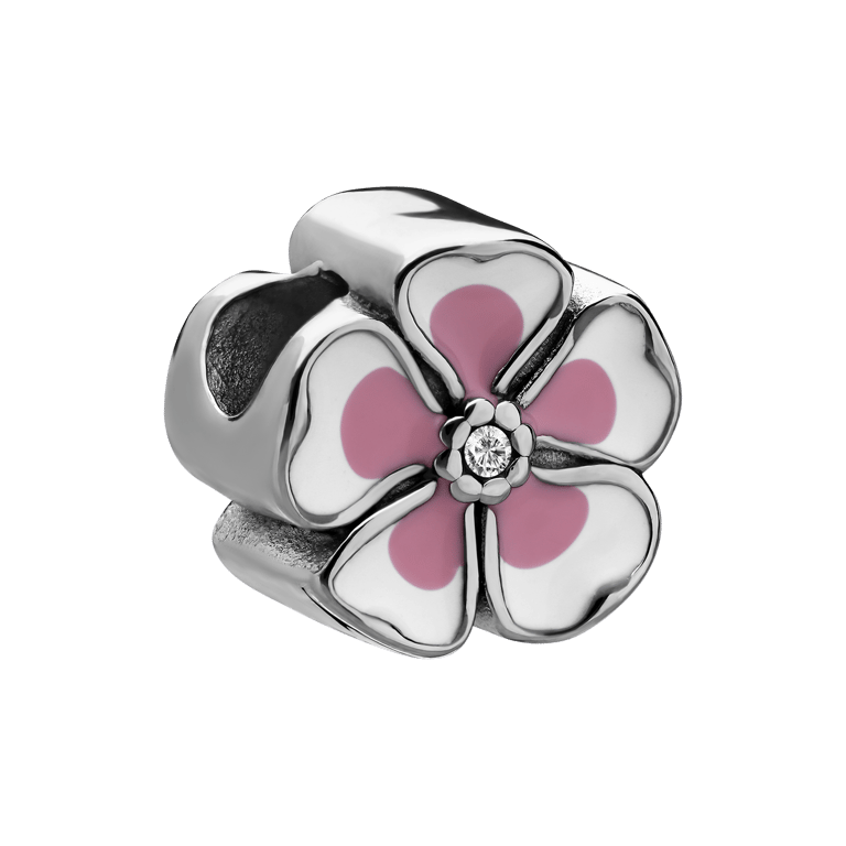 Charm aus Edelstahl Blume Weiß/Rosa