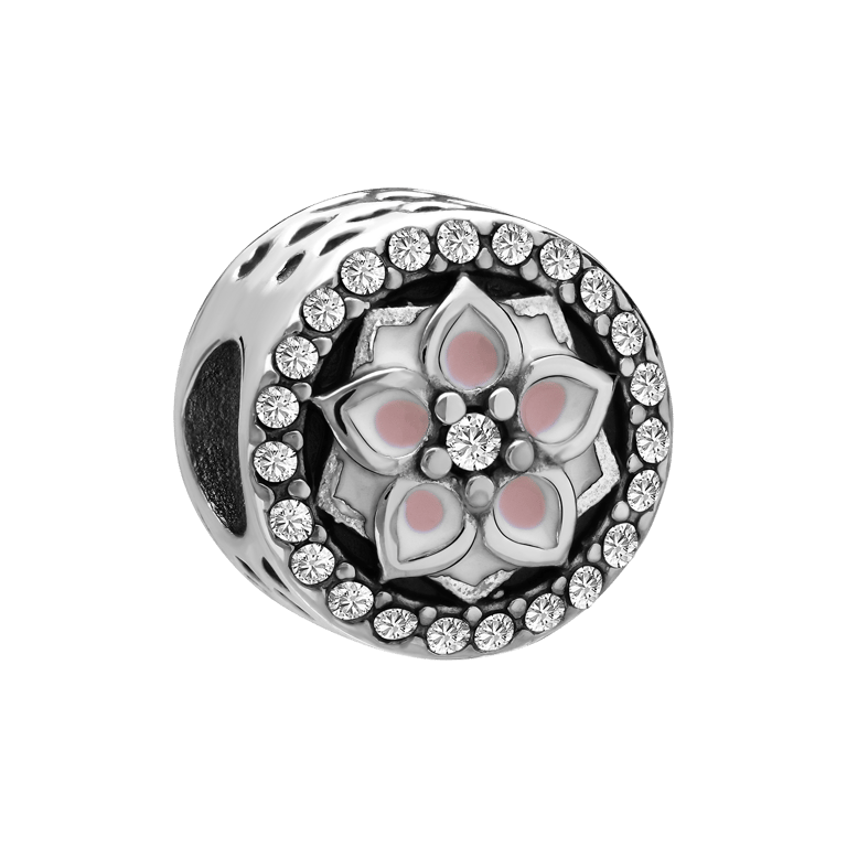 Charm aus Edelstahl runde Blume mit Zirkoniabesatz
