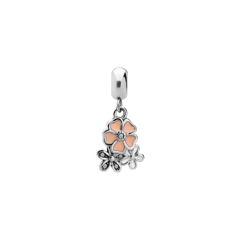 Charm aus Edelstahl Blumen Weiß/Rosa/Zirkoniabesatz
