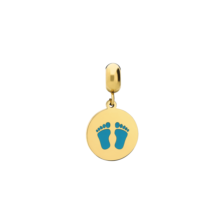 Stalen goldplated hanger slider munt voeten blauw voor dames