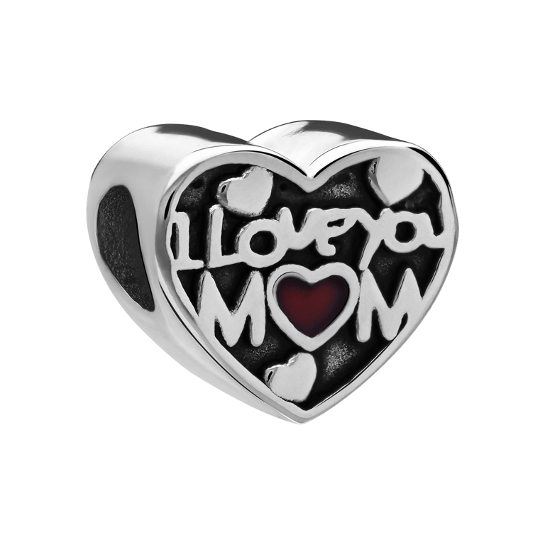 Charm aus Edelstahl Herz mit „I love you Mom”-Detail